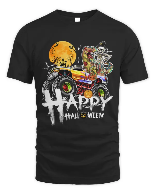 Skeleton Riding Mummy Dinosaur Monster Truck Halloween Kid