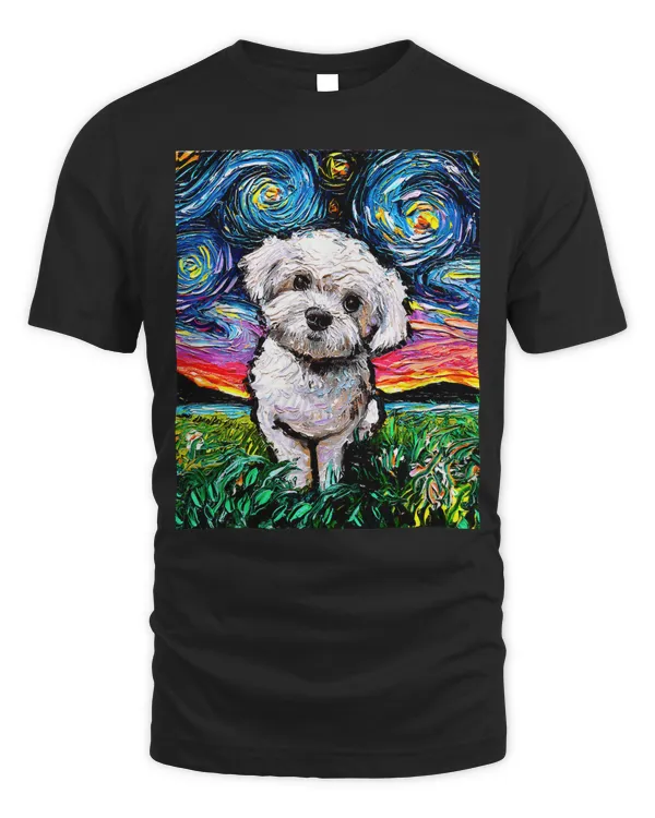 Poodle Lover Dog Maltipoo Starry Night White Maltese Poodle Dog Art by Aja 638 Poodles