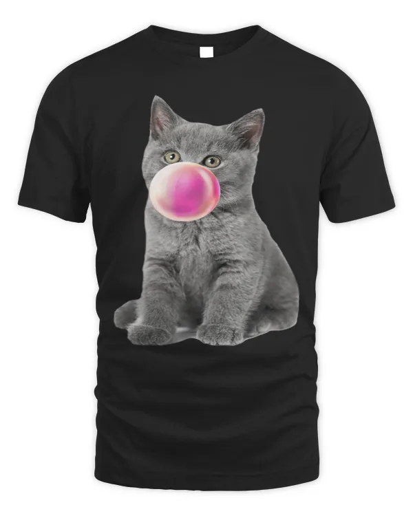 Cat chews gum bubble