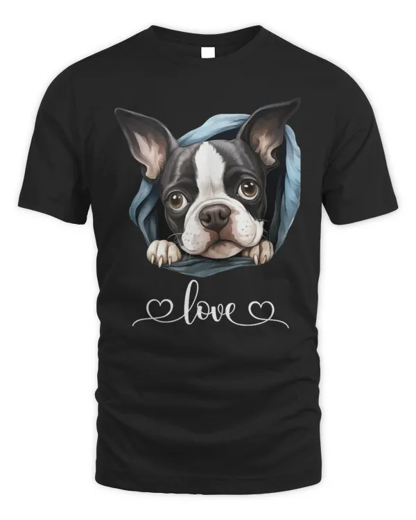 Cute Dog Graphic Love Puppy Boston Terrier Dog TShirt