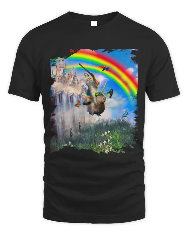 Capybara Pet Cat Gun Riding Capybara Unicorn Capybaricorn Rainbow