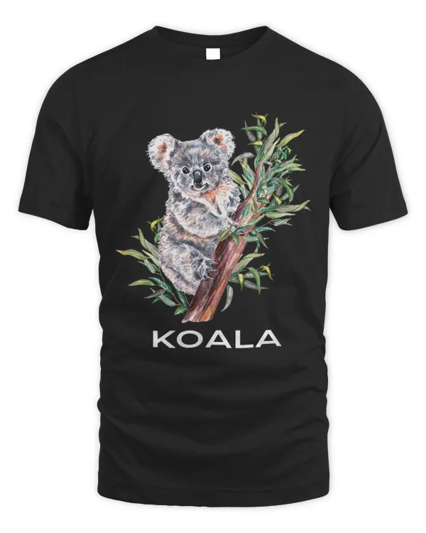 Koala Pet Bear Design On Eucalyptus Tree Watercolor Art