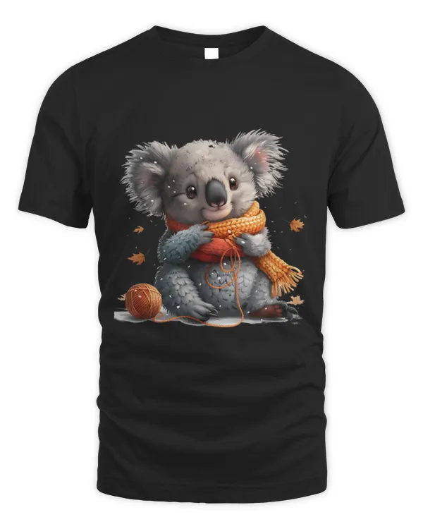 Koala Pet Bear Knitting A Scarf Autumn Leaves Falling