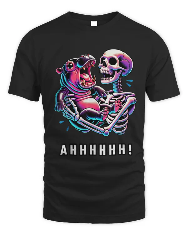 Hippo Pet Moodeng Cute Funny Pygmy Hippo Halloween Skeleton