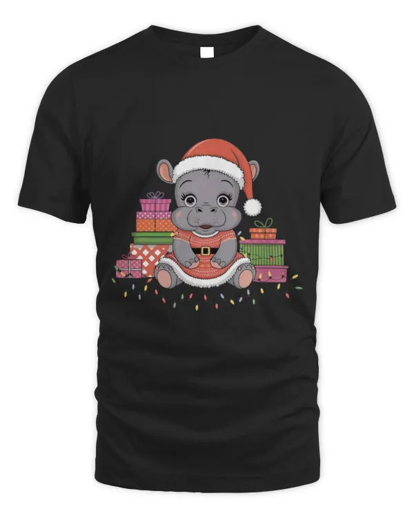 Hippo Pet MooDeng Christmas Hippo Santa Hat Cute Tee Holiday Toddler
