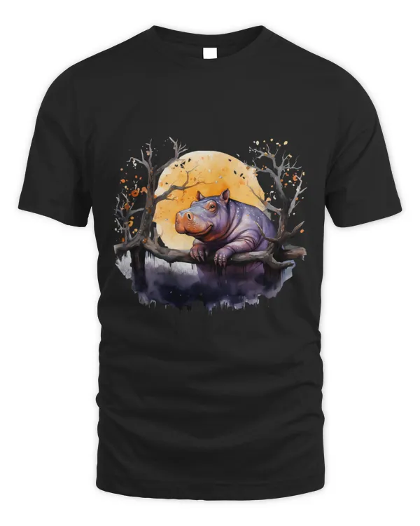 Hippo Pet Colourful Artwork Moon Wildlife Safari Hippopotamus