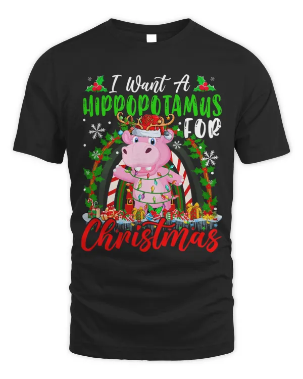 Hippo Pet I Want A Hippopotamus For Xmas Santa Reindeer Hippo Rainbow