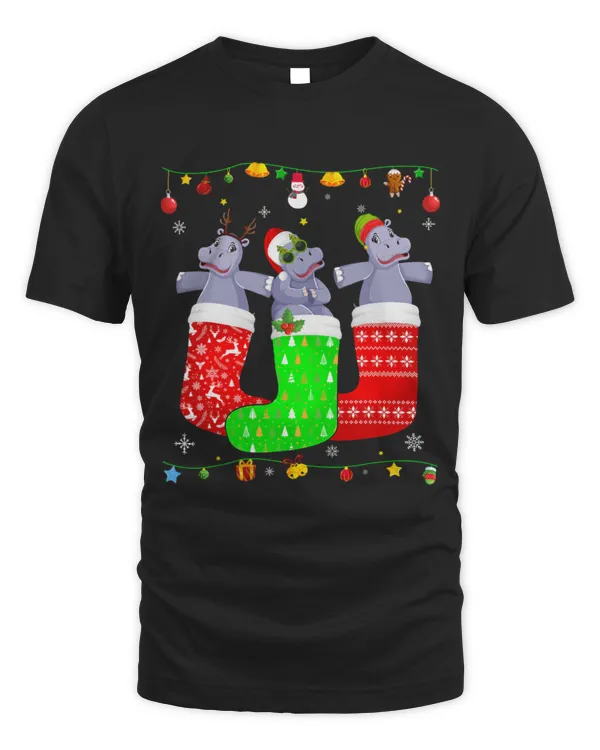 Hippo Pet Three Hippo In Christmas Socks Matching Xmas Pajama