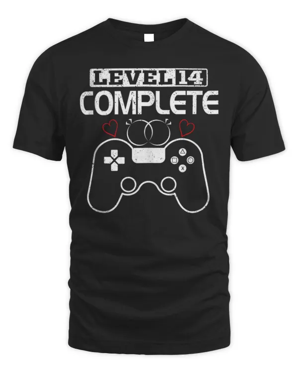 Level 14 Complete 14 Years Wedding Anniversary Video Gamer Tee