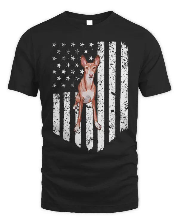 Black White American Flag Ibizan Hound 4th Of July USA