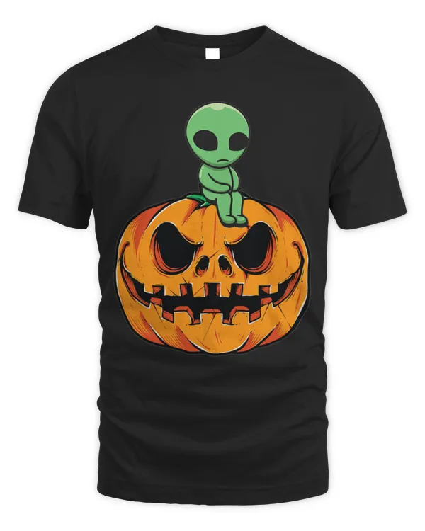 Fan Alien Halloween Sad Alien sitting On A Pumpkin Jack O Lantern