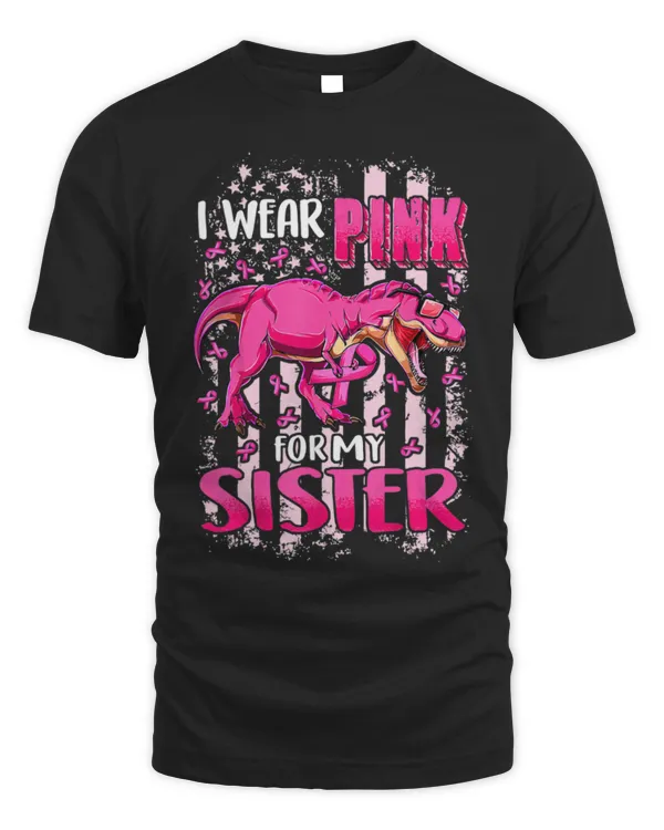 Funny Breast Cancer I Wear Pink For My Sister Breast Cancer Awareness Dinosaur 4