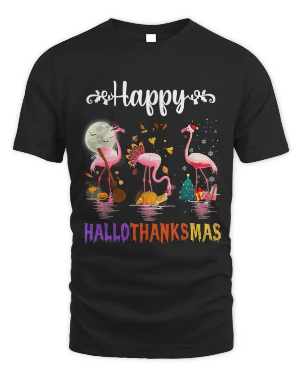 Cute Flamingo Happy HalloThanksmas Funny Halloween Thanksgiving