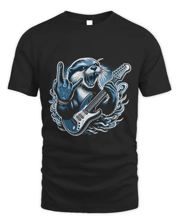 Cute Otter Rock n Roll Otter Playing Guitar Funny Mens Women Otter