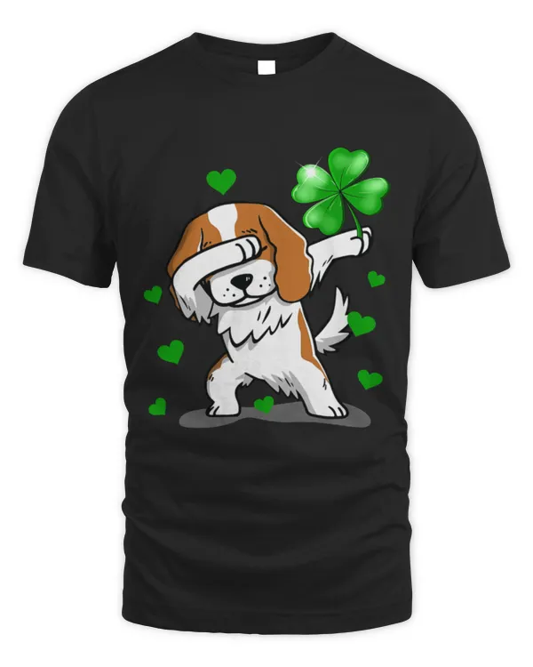 Cute King Charles Spaniel Dabbing Lucky Irish Shamrock