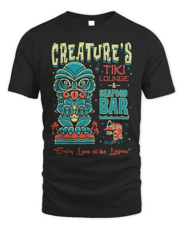 Black Lagoon Creepy Cute Creature Tiki Lounge  Hawaii Vacation Surf Monster  T-Shirt