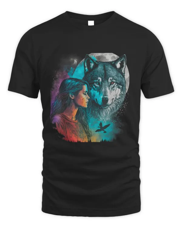 Ethnic Tribal Wolf Boho Feather Native American Hippie Women TShirt copy