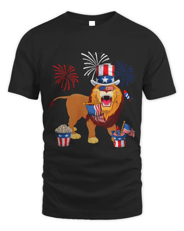 Lion Pet Holding American Flag Sunglasses Happy 4th Of July