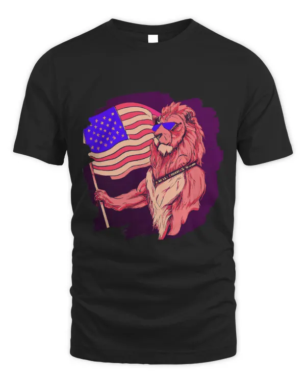 Lion Pet Holding American Flag USA Patriotic Lion