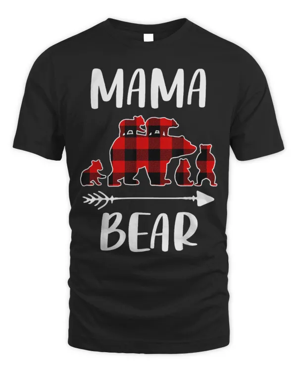 Cute Bear Plaid Matching Family Outfits Funny Mama Bear Five Cubs