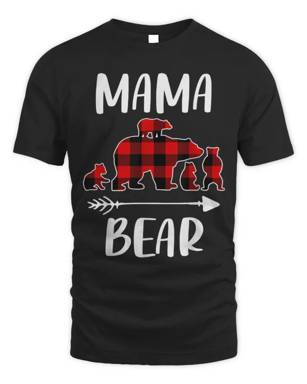 Cute Bear Plaid Matching Family Outfits Funny Mama Bear Four Cubs