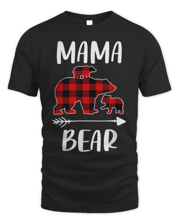 Cute Bear Plaid Matching Family Outfits Funny Mama Bear Two Cubs