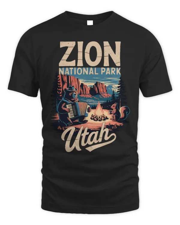 Cute Bear Playing Accordion Campfire Zion National Park Utah