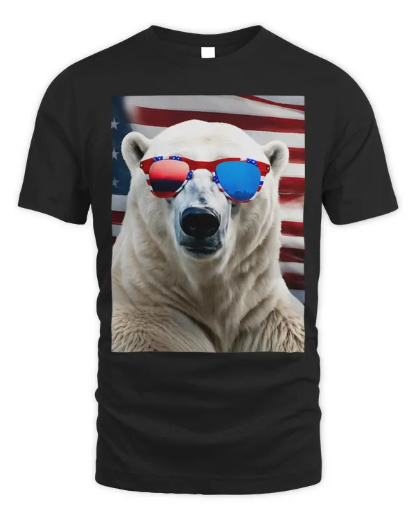 Cute Bear Polar Bear American Flag Funny Tee