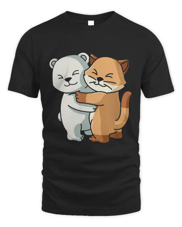 Cute Bear Polar Bear and Cat Kitten Cute Animal Lover Hugging Women