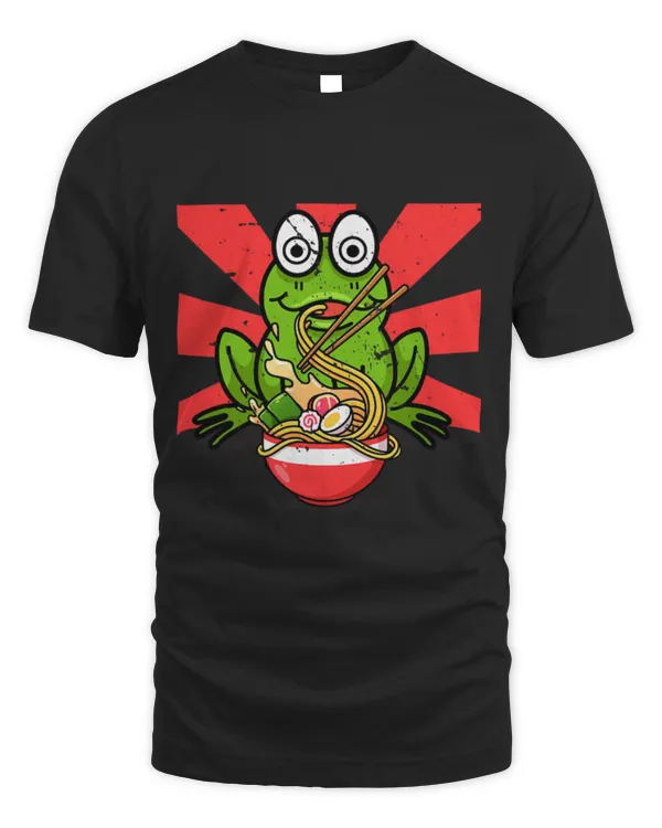 Frog Pet Kawaii Frog Eating In Ramen Bowl Cute Cartoon Anime Graphic