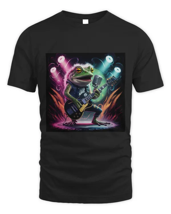 Frog Pet Rock Star Frog Singer Electric Guitar Stage Vibrant Lights 1