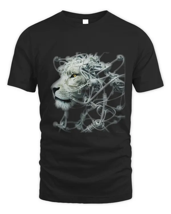 Lion Pet Cyborg Lion Futuristic Design Overgrown Wires Symmetrical