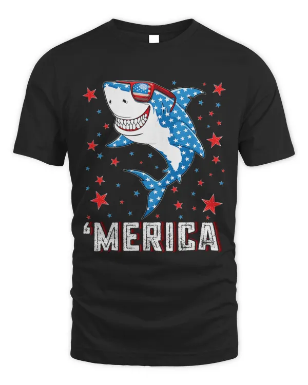 Shark Pet 4th of July Boys Men Kids Youth Merica American Flag