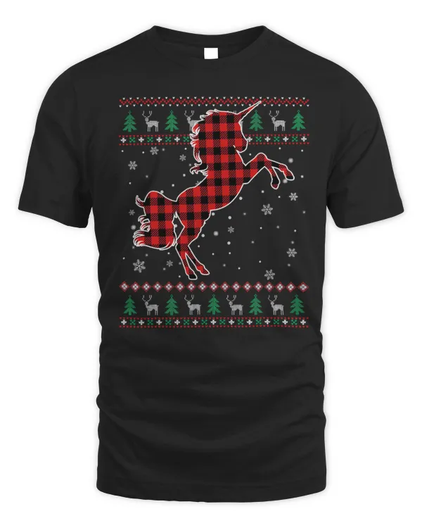 Unicorn Pet Red Plaid Ugly Christmas Unicorn Animals Xmas Pajama