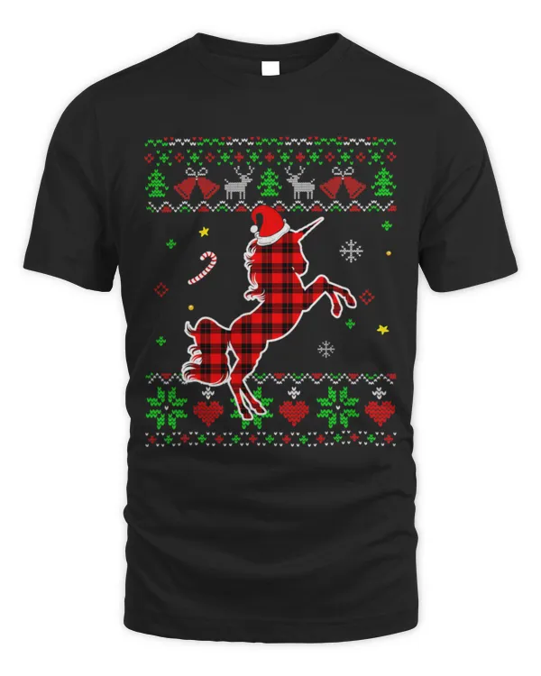 Unicorn Pet Red Plaid Ugly Sweater Christmas Animals