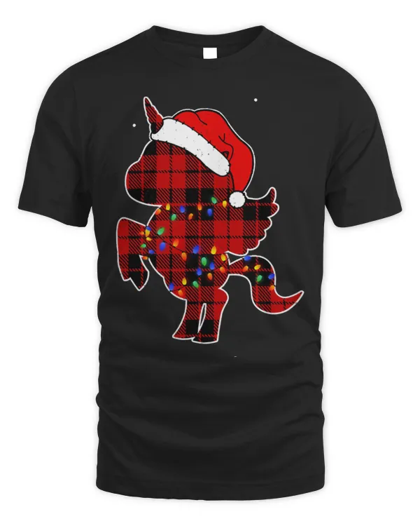 Unicorn Pet Red Plaid Unicorn Christmas Lights Pajamas Adult Kids 0