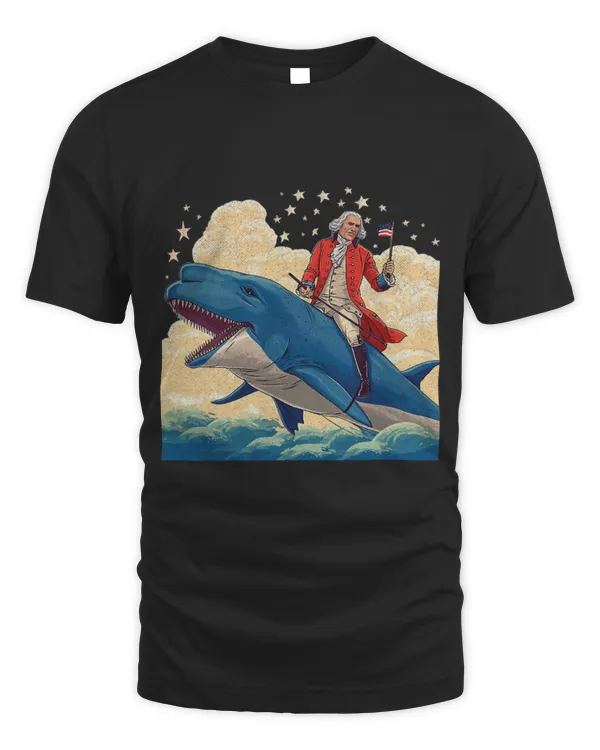 Shark Pet Funny 4th Of July Washington Riding Shark American Flag