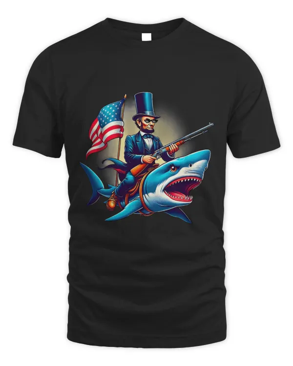 Shark Pet Funny 4th Of July Fourth Abe Abraham Lincoln Riding a Shark
