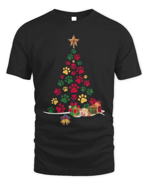 Super Cute Dog Paws Print Christmas Tree T-Shirt