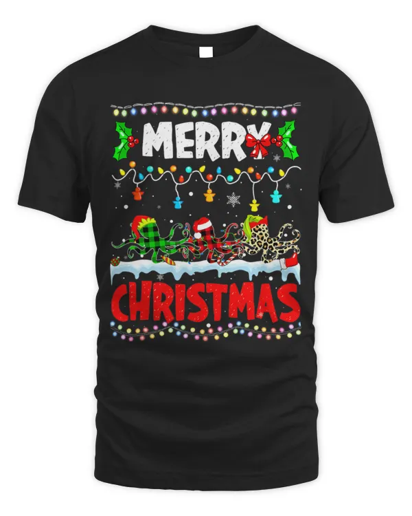 Octopus Pet Merry Christmas Funny Buffalo Plaid Octopus Animals Xmas