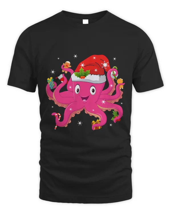 Octopus Pet Merry Christmas Octopus Santa Hat Gingerbread Xmas Party