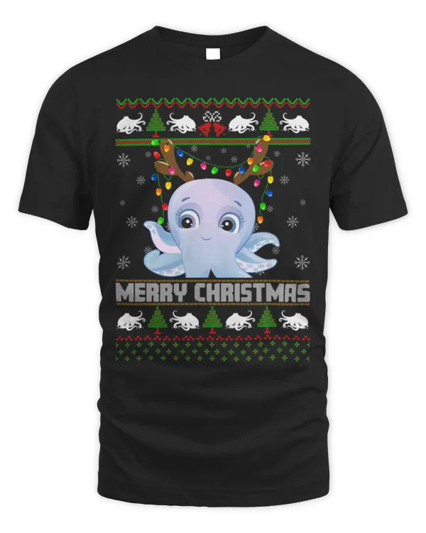 Octopus Pet Merry Octopus Christmas Pajama Ugly Sweater Santa Hat Light