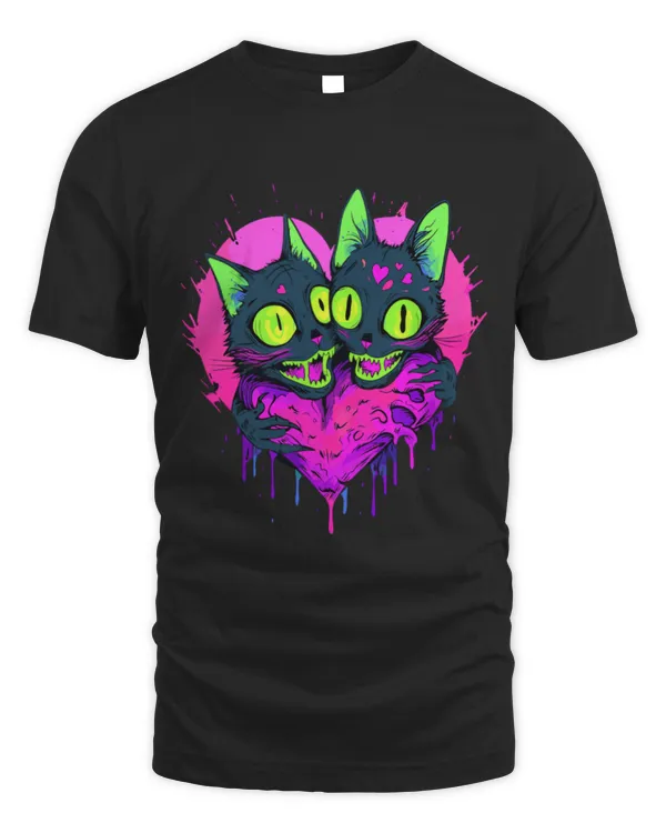 Cute Cat Zombie Cat Valentine Heart Halloween Matching Couple