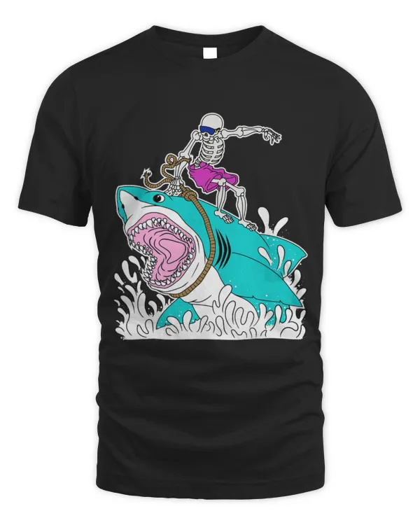 Shark Pet Funny Skeleton Surfing Shark Halloween