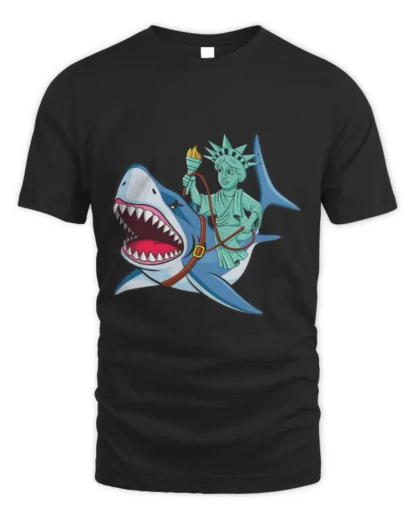 Shark Pet Funny Statue Of Liberty With Shark American Flag 4th Of July