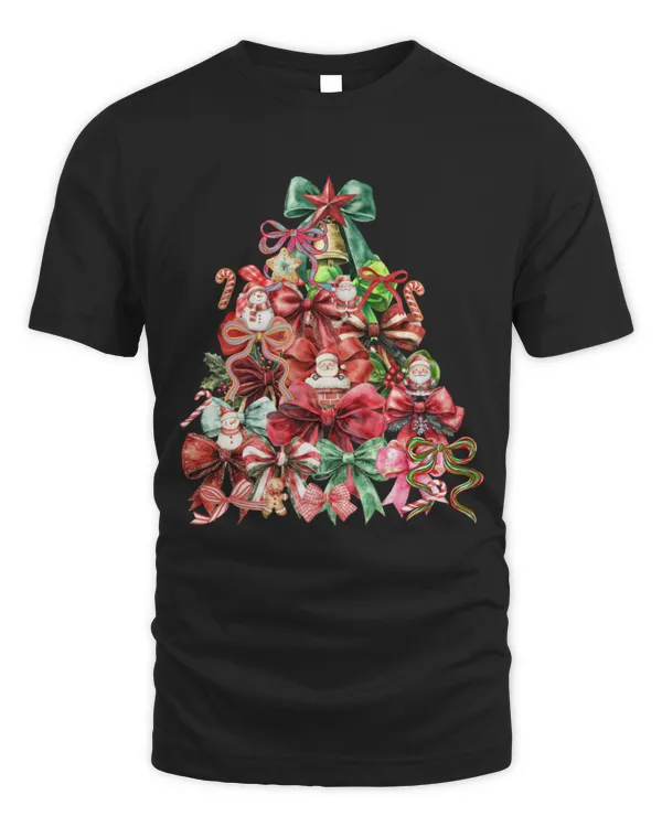 Colorful Coquette Xmas Tree, Preppy Pink Merry Christmas T-Shirt
