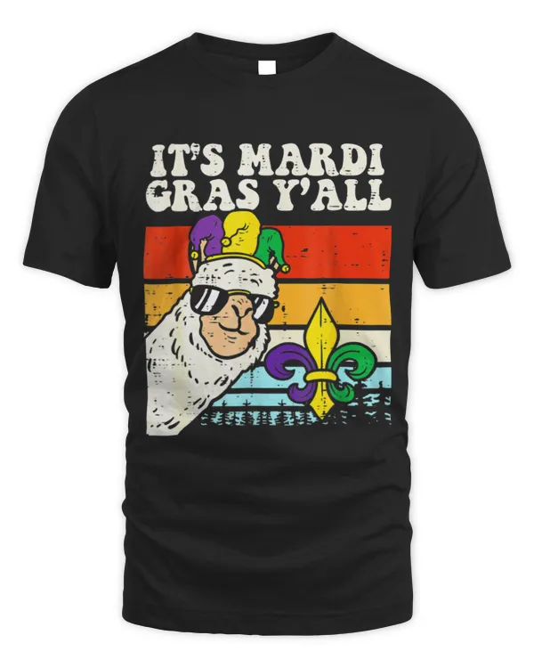 Llama Pet Its Mardi Gras Yall Llama Funny Alpaca Tee