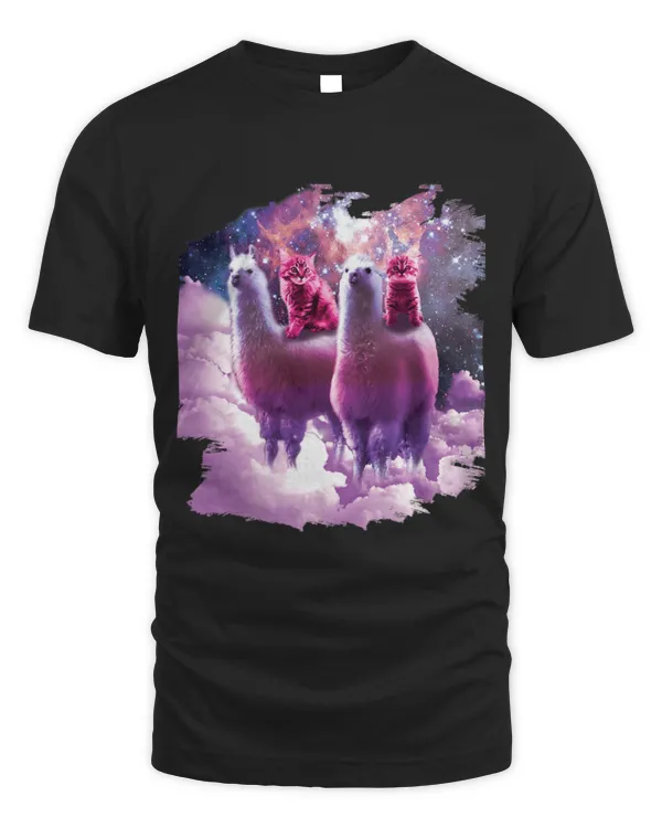 Llama Pet Kitty Cat Riding Rainbow Llama In Space