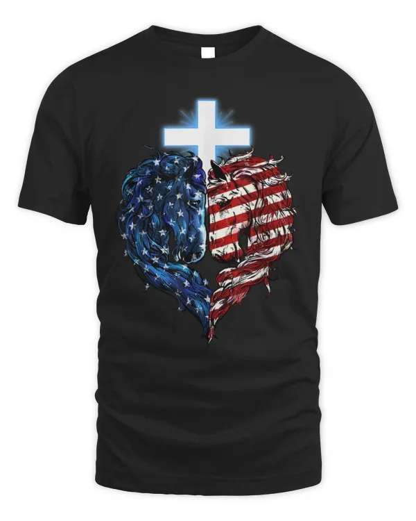 Horse Pet Patriotic Horse American Flag Heart Cross