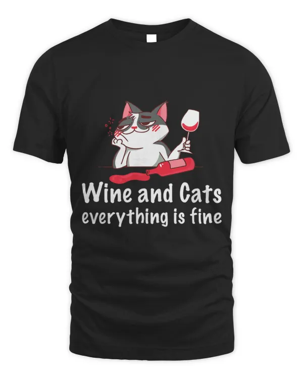 Drinker Wine And Cats Everything is Fine Katze Wein